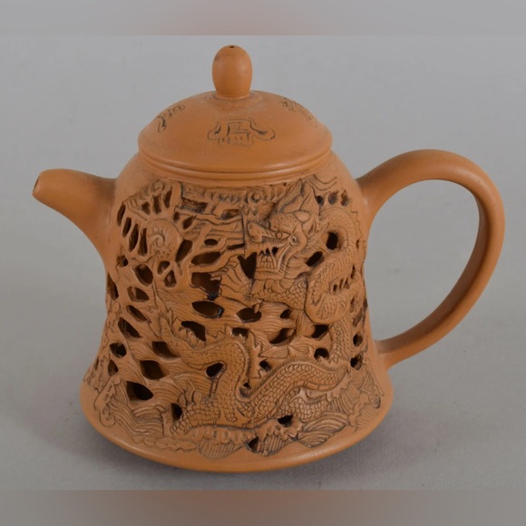 Chinese Yixing Teapot Double Wall Decorated with Dragon and Phoenix Signed - Picture 6 of 11